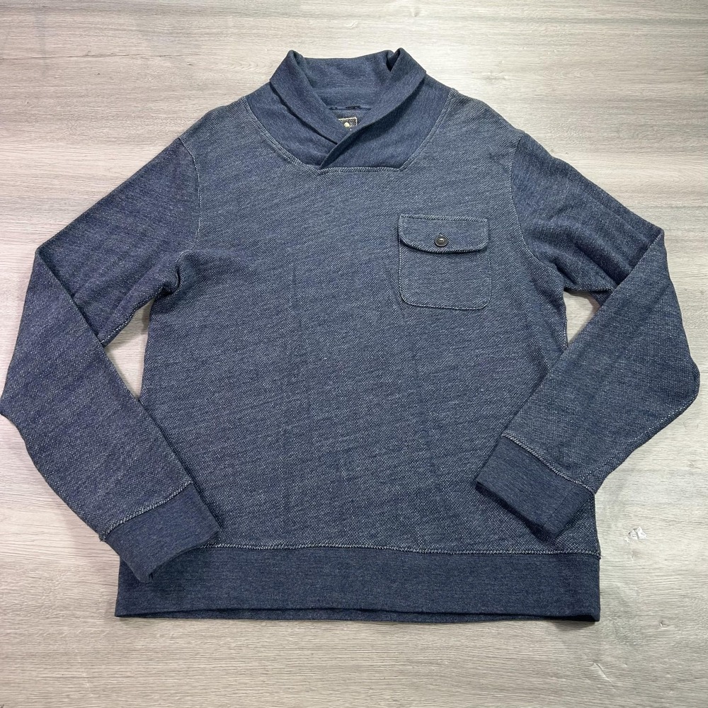 Pendleton Sweater Mens Medium Blue Shawl Collar Cotton Knit Pullover Surf Pocket